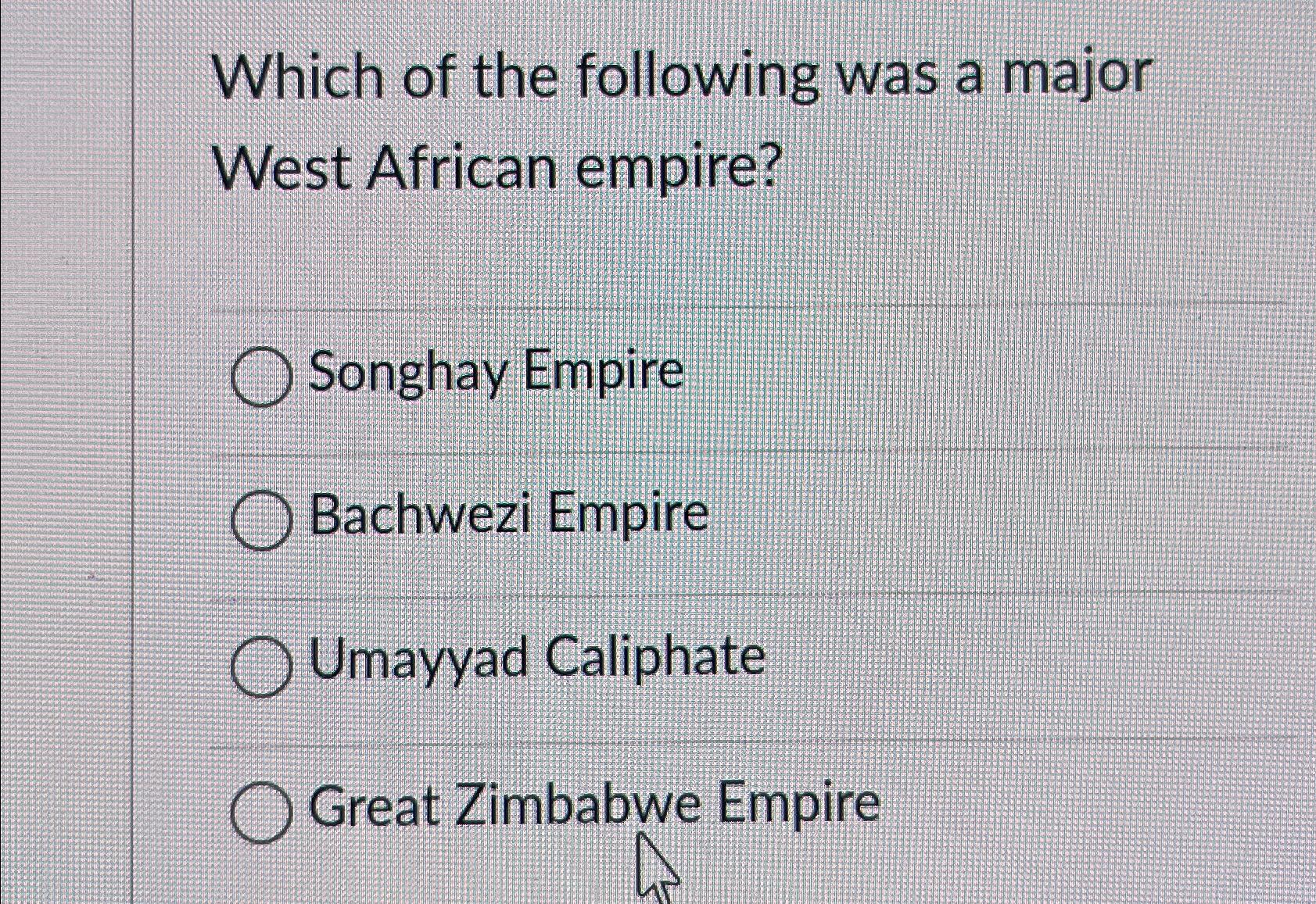 Solved Which Of The Following Was A Major West African 