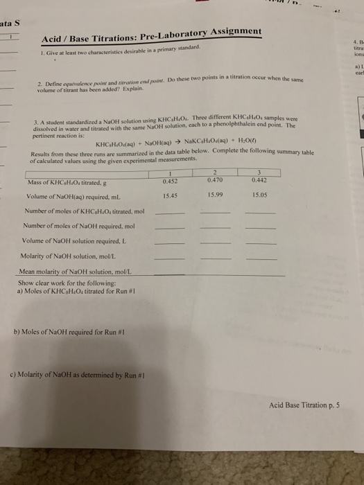 atas Acid / Base Titrations PreLaboratory