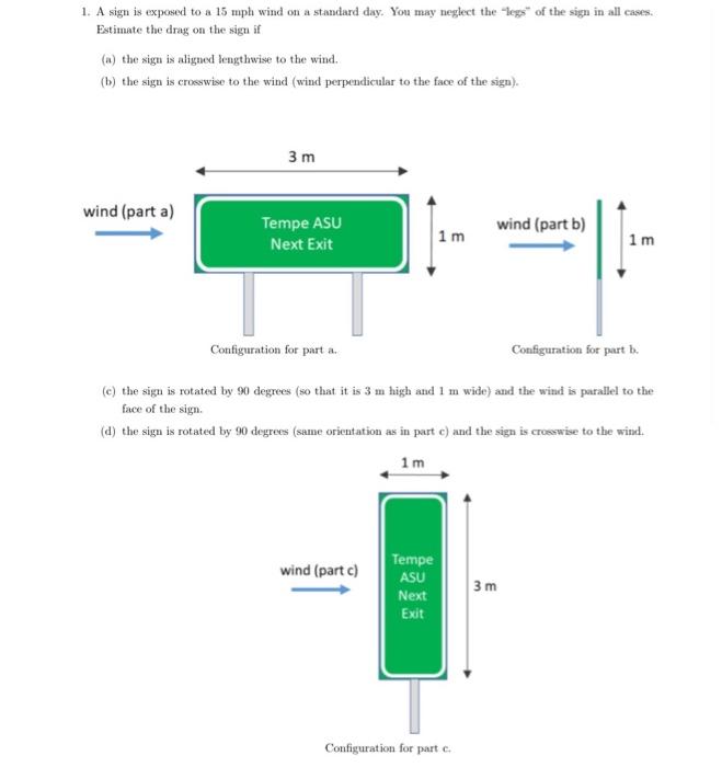 Solved 1. A sign is exposed to a 15 mph wind on a standard