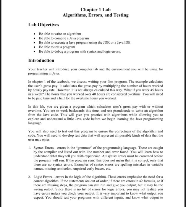 Solved Chapter 1 Lab Algorithms, Errors, and Testing Lab | Chegg.com image.