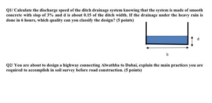 Solved Q1/ Calculate the discharge speed of the ditch | Chegg.com