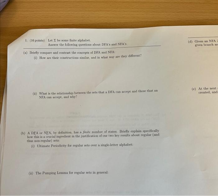 Solved 1. (16 points) Let Σ be some finite alphabet. Answer | Chegg.com