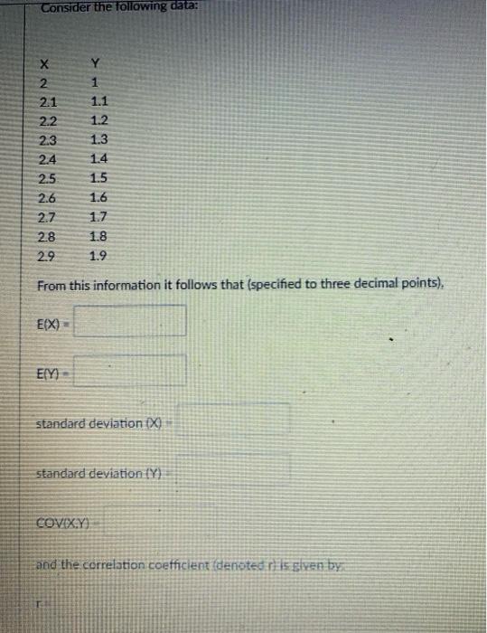 Solved Consider the following data: Х 2 2.1 2.2 2.3 2.4 2.5 | Chegg.com