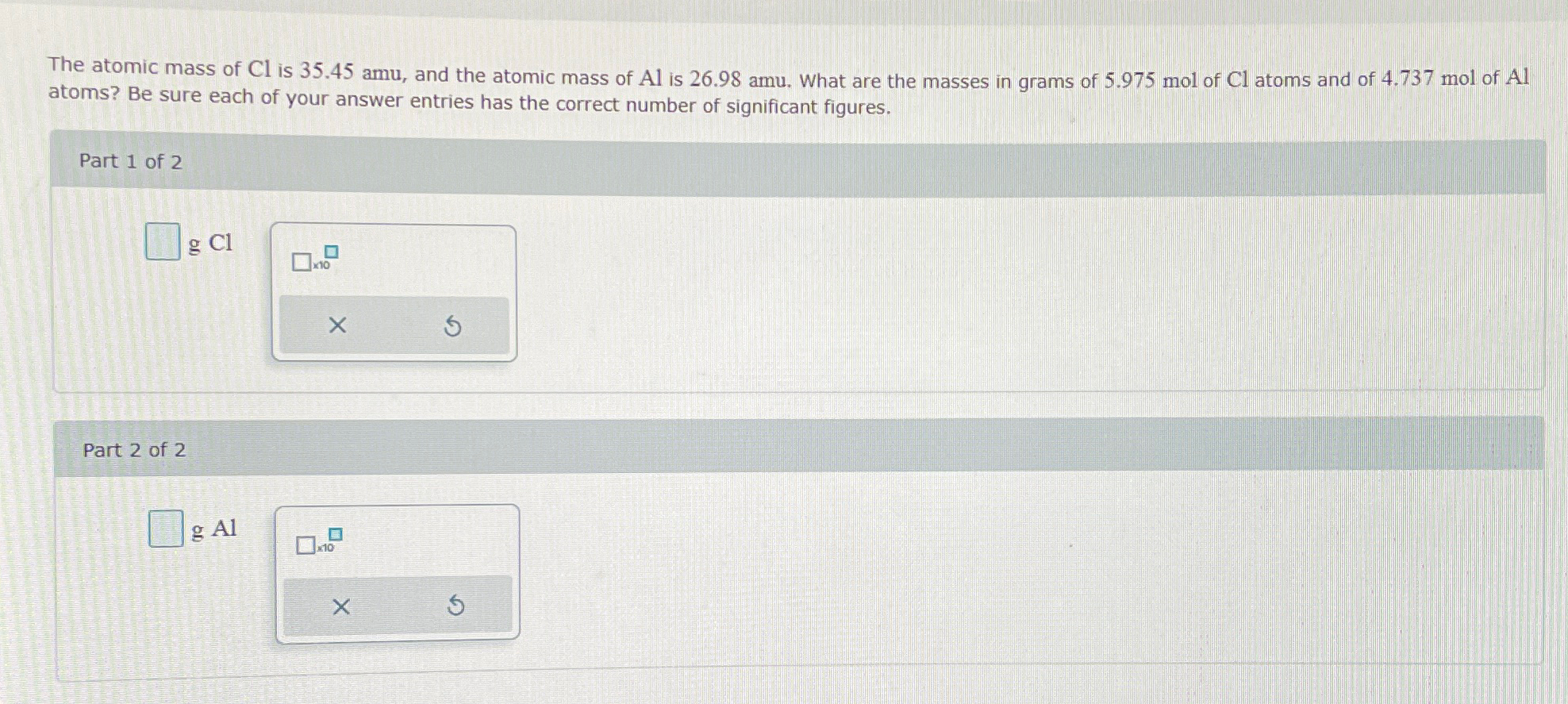 Solved The atomic mass of Cl ﻿is 35.45aμ, ﻿and the atomic | Chegg.com