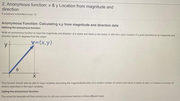 Solved 2. Anonymous function: x & y Location from magnitude | Chegg.com