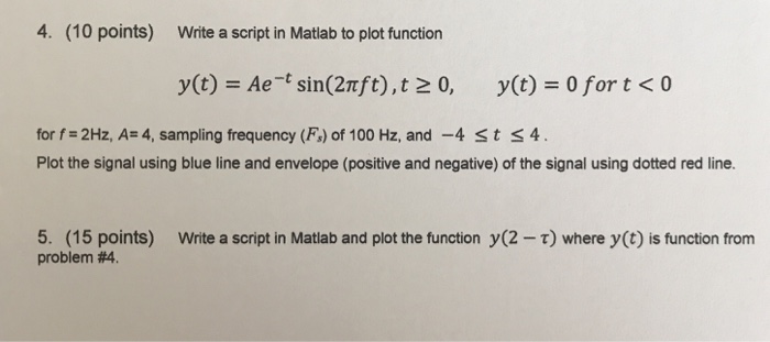 Solved 4. (10 points) Write a script in Matlab to plot | Chegg.com