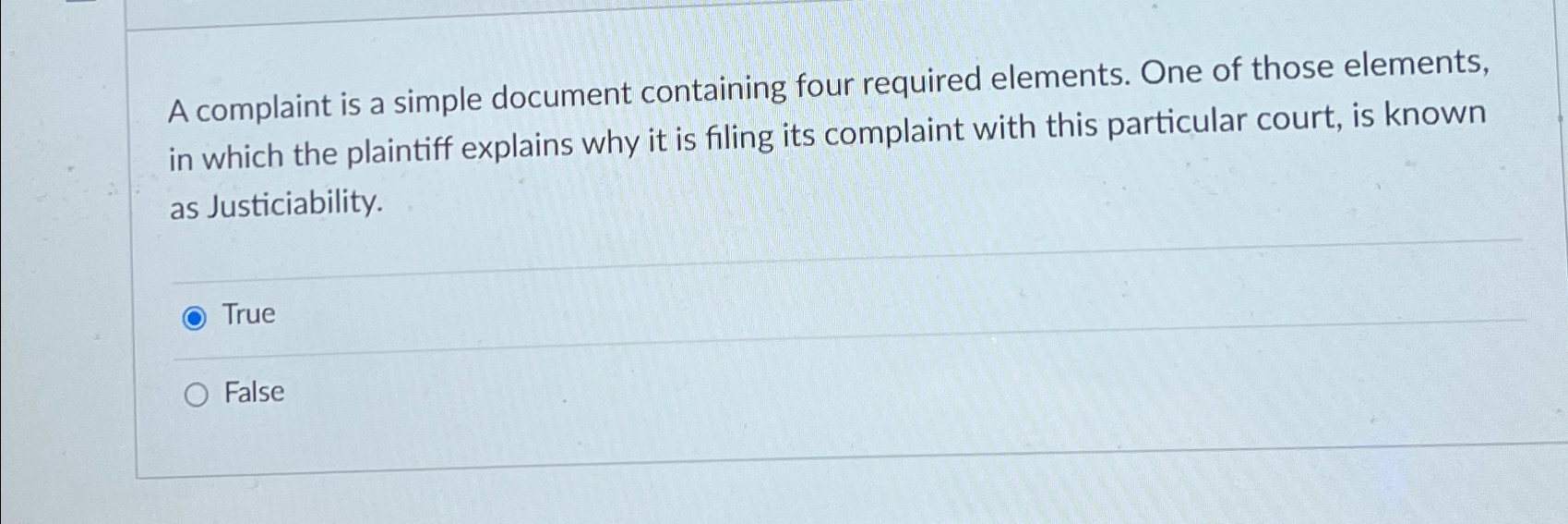 Solved A complaint is a simple document containing four | Chegg.com