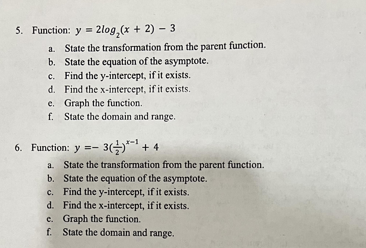 Solved Function y=2log2(x+2)3a. ﻿State the transformation
