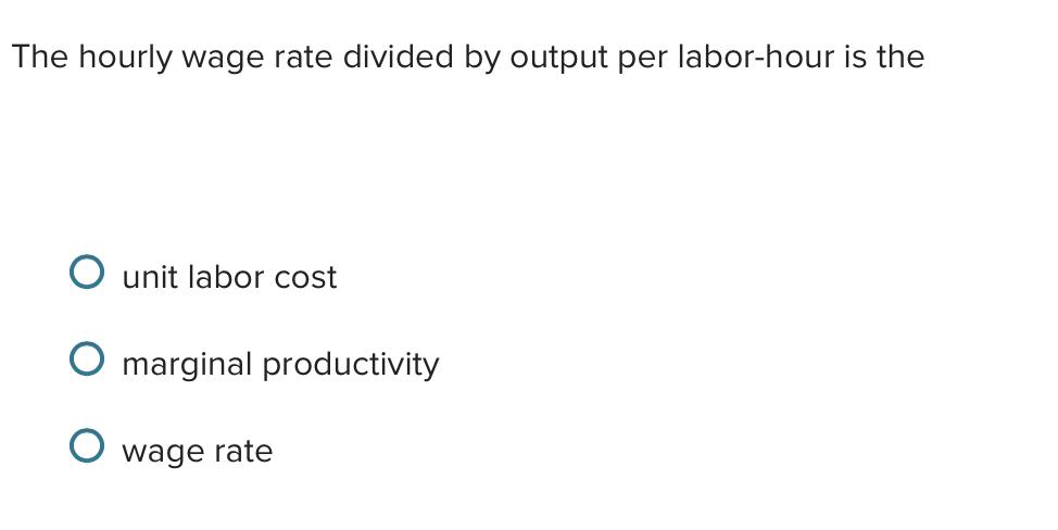 Solved The hourly wage rate divided by output per labor-hour | Chegg.com