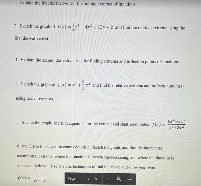 Solved 1. Explain the first derivative test for finding | Chegg.com