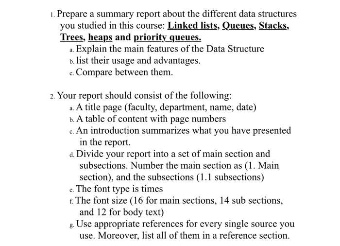 Solved 1. Prepare a summary report about the different data | Chegg.com