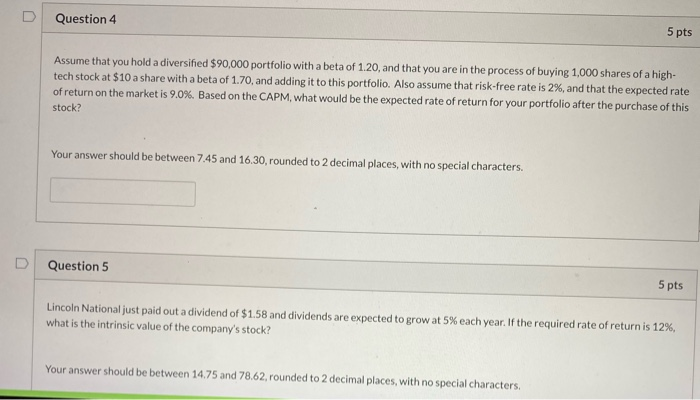 Solved Question 4 5 pts Assume that you hold a diversified | Chegg.com