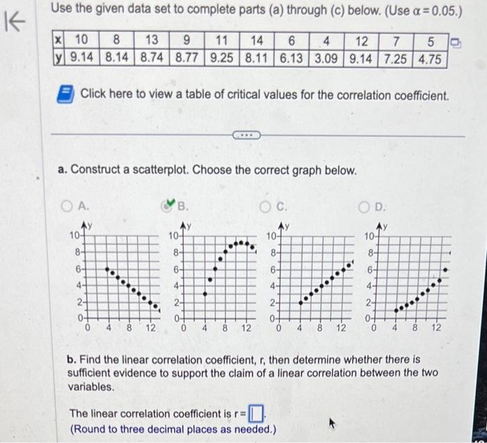 Solved Use the given data set to complete parts (a) through | Chegg.com