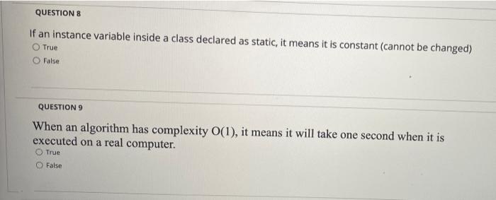 Solved QUESTIONS If an instance variable inside a class | Chegg.com
