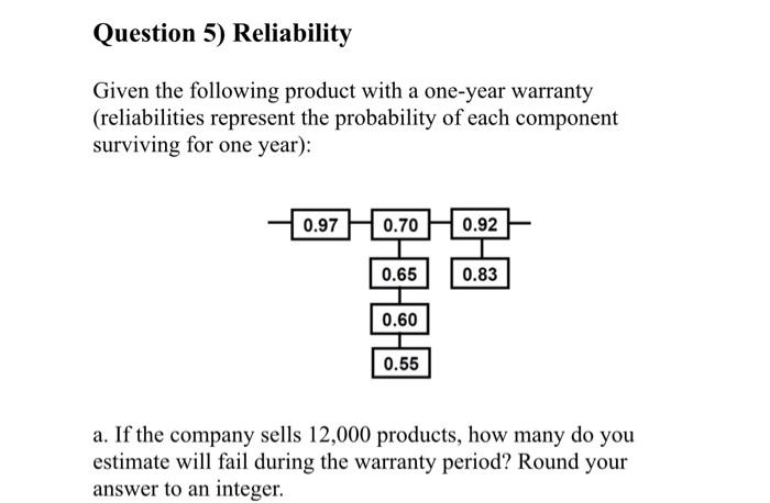 Solved Question 5) Reliability Given the following product | Chegg.com