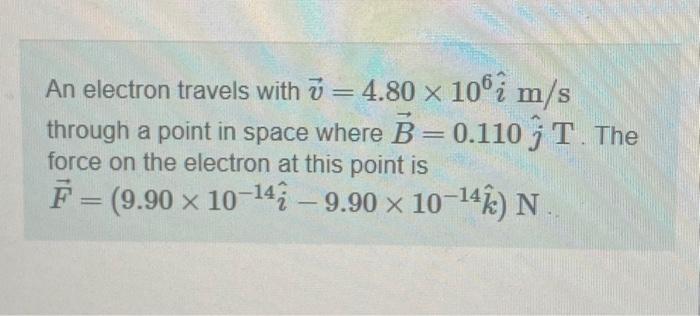Solved An electron travels with v=4.80×106i^ m/s through a | Chegg.com