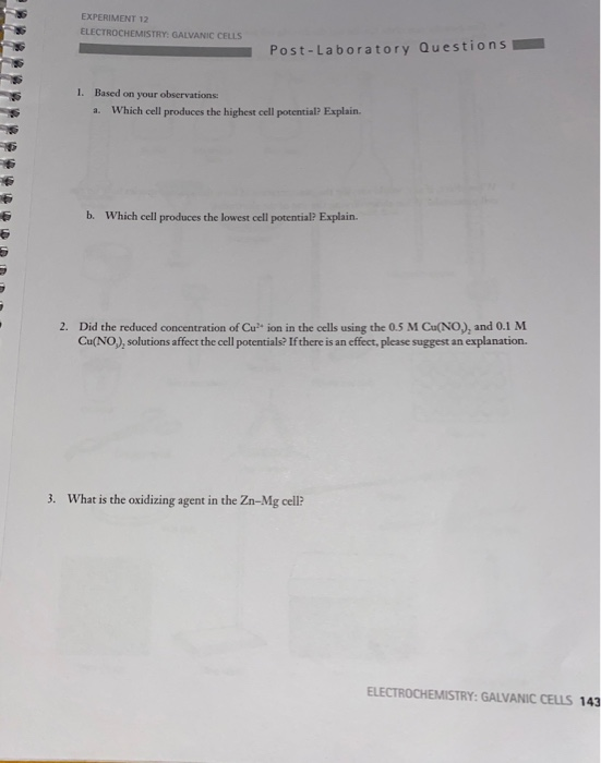 EXPERIMENT 12 ELECTROCHEMISTRY GALVANIC CELLS Report