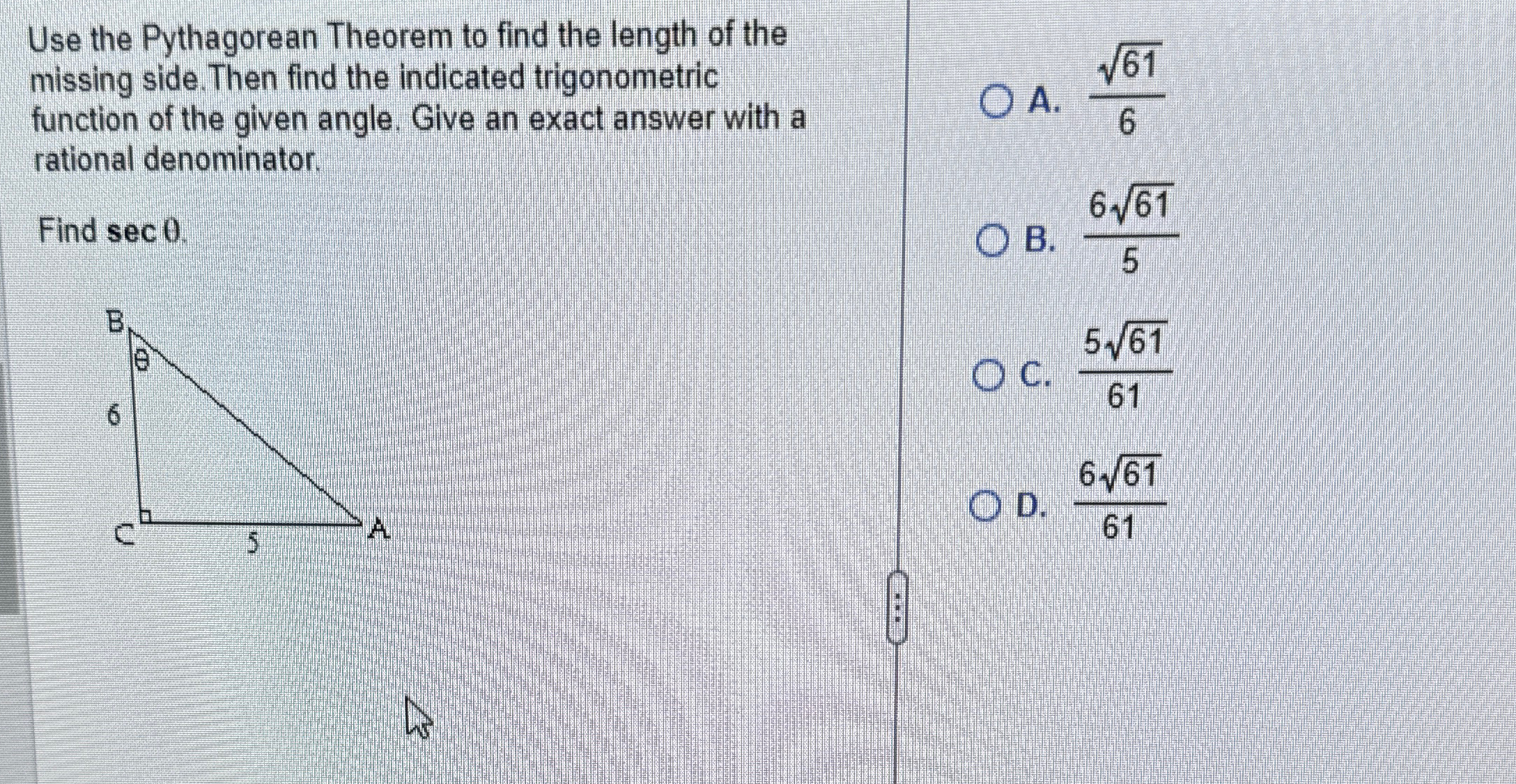 Solved Use the Pythagorean Theorem to find the length of the | Chegg.com