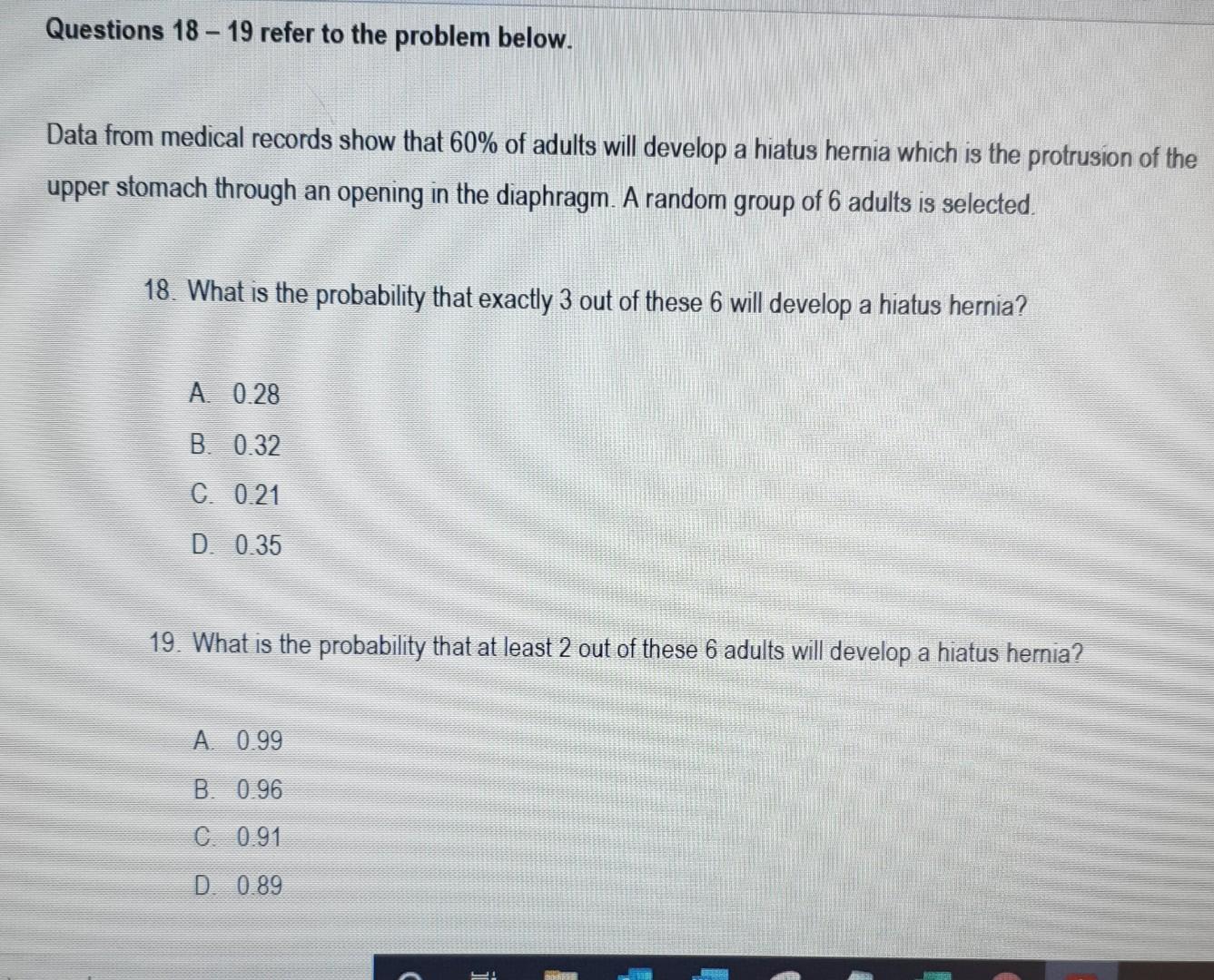 Solved Questions 18 - 19 refer to the problem below. Data | Chegg.com