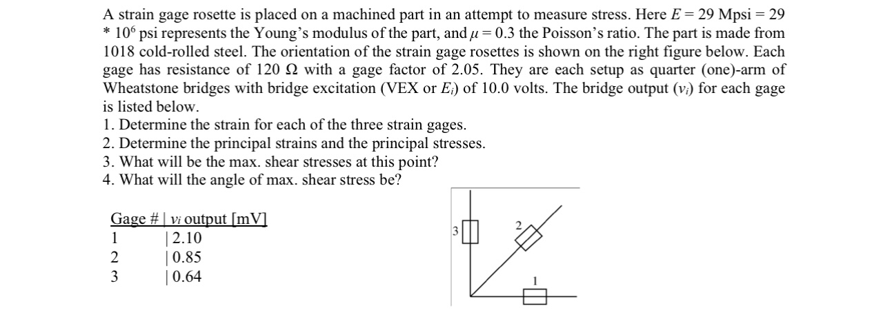 Solved A strain gage rosette is placed on a machined part in | Chegg.com