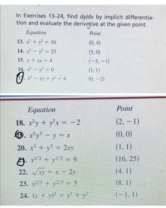 Solved In Exercises 13 24 Find Dy Dx By Implicit Chegg Com