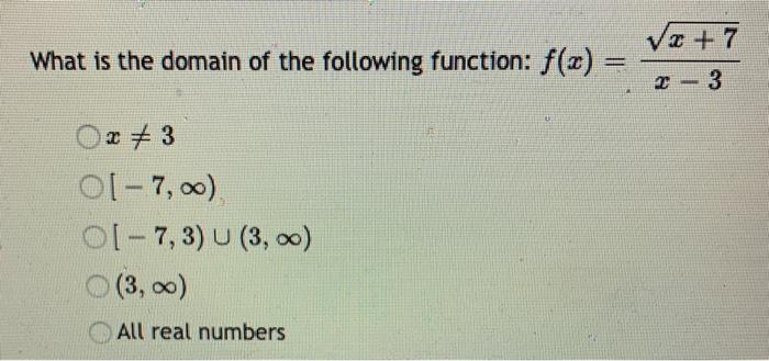 Solved Vx 7 What Is The Domain Of The Following Function Chegg Com