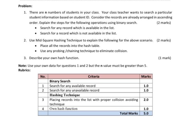 Solved Problem: 1. There are n numbers of students in your | Chegg.com
