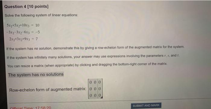 Solved Question 4 (10 points] Solve the following system of | Chegg.com