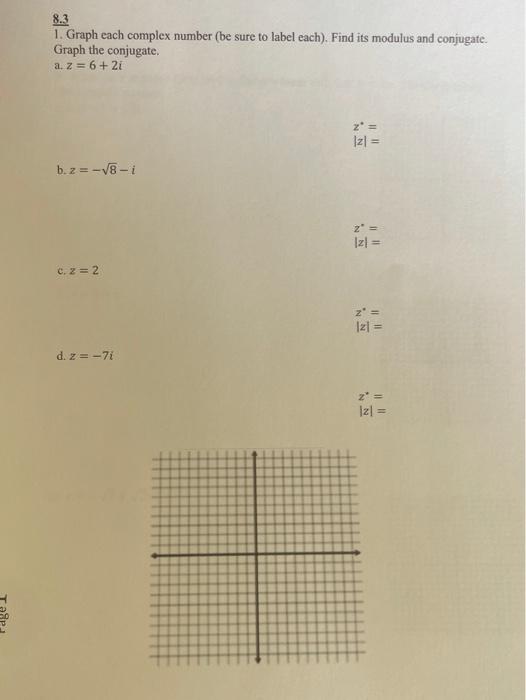 Solved 8.3 1. Graph each complex number (be sure to label | Chegg.com