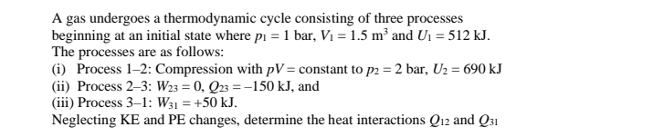 Solved A gas undergoes a thermodynamic cycle consisting of | Chegg.com