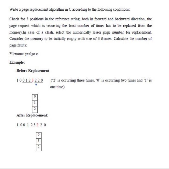 Solved Write a page replacement algorithm in C according to | Chegg.com