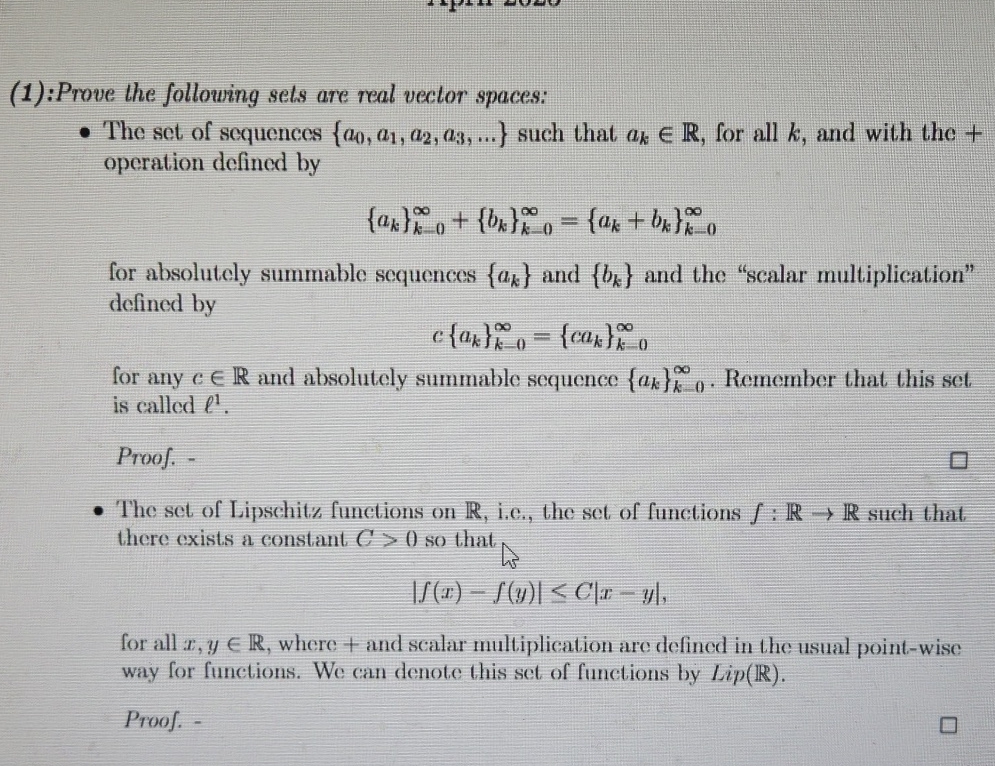 Solved (1):Prove the following sets are real vector | Chegg.com
