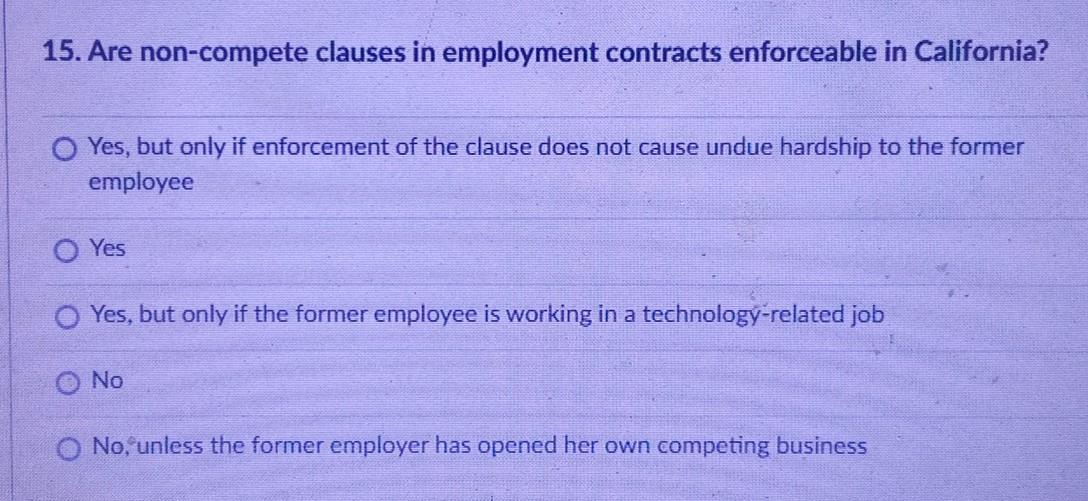 Solved 15. Are clauses in employment contracts