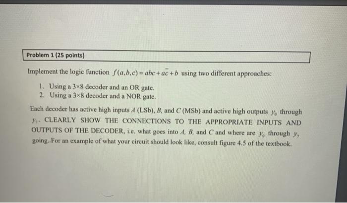 Solved Problem 1 (25 points) Implement the logic function | Chegg.com