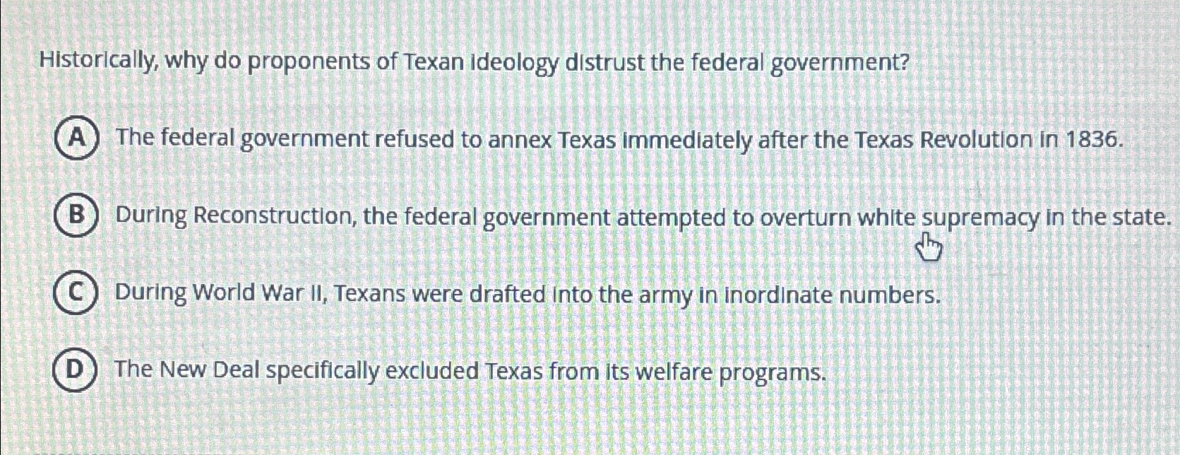 Solved Historically, Why Do Proponents Of Texan Ideology | Chegg.com