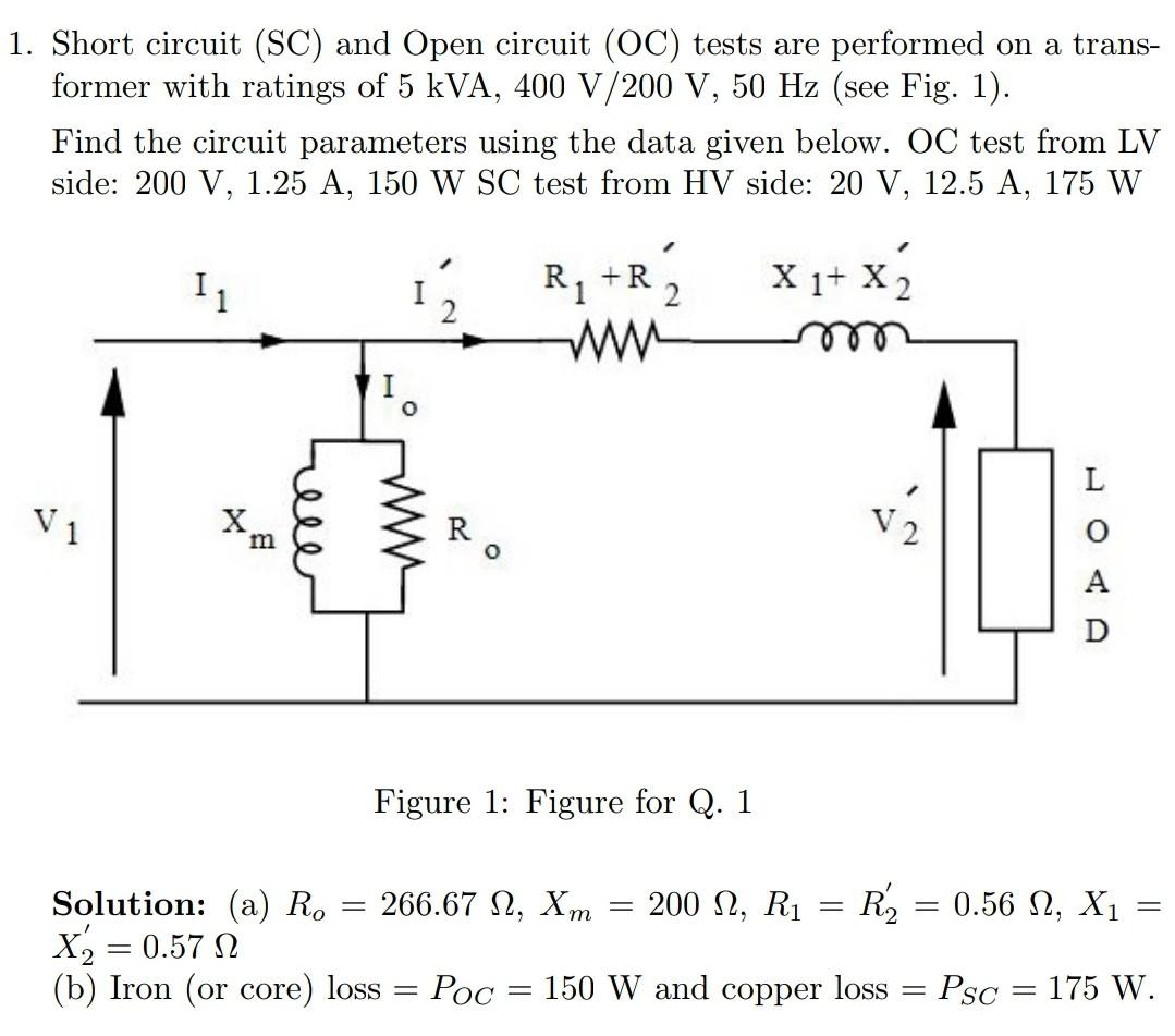 Solved Short circuit (SC) and Open circuit (OC) tests are | Chegg.com