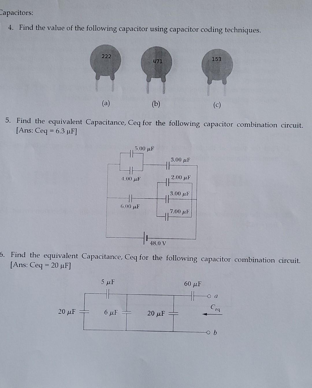 Solved Capacitors: 4. Find The Value Of The Following | Chegg.com