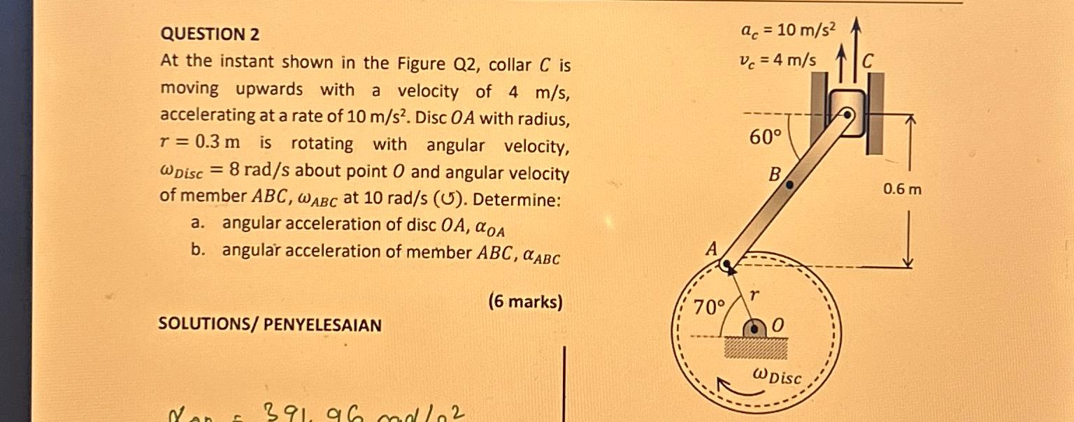 Solved QUESTION 2At the instant shown in the Figure Q2, | Chegg.com