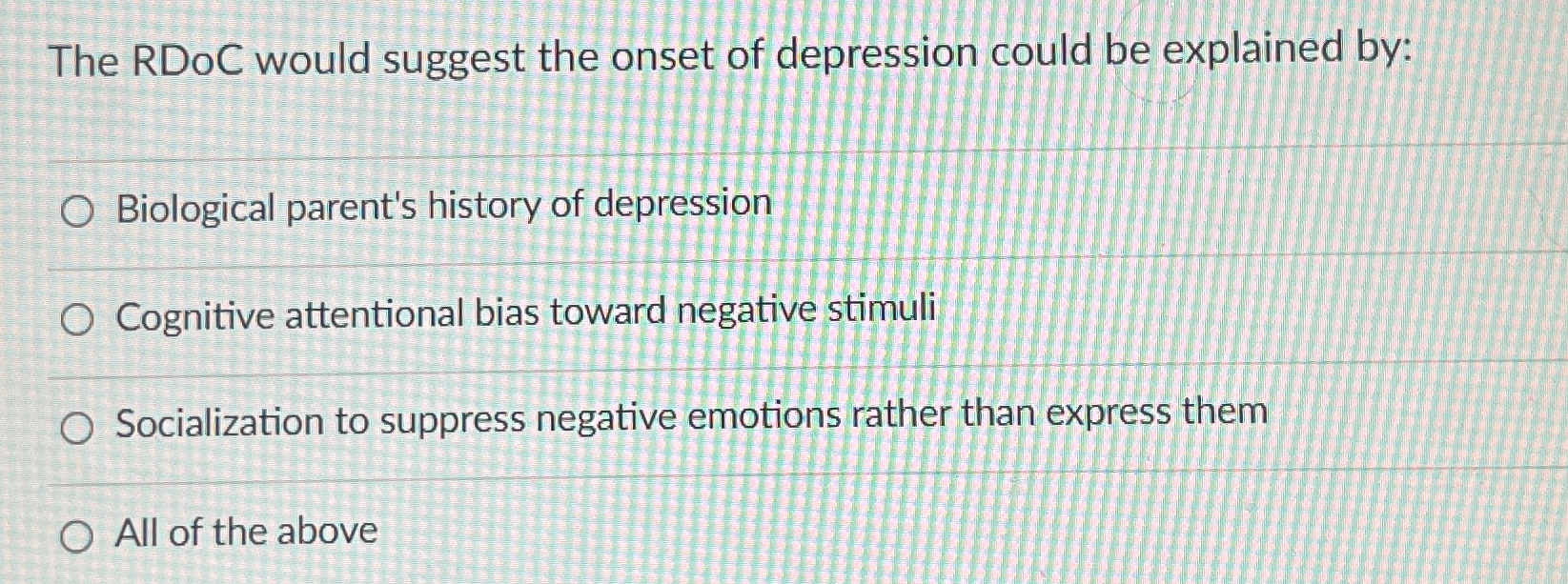 Solved The RDoC would suggest the onset of depression could | Chegg.com