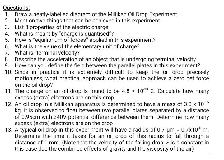 results of millikan's oil drop experiment