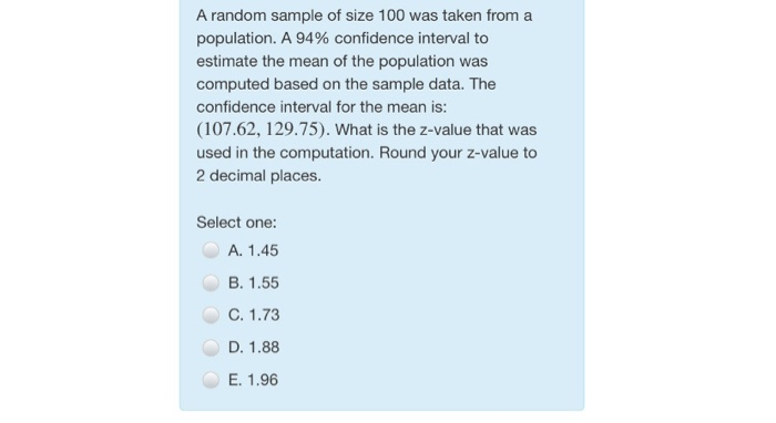 Solved A random sample of size 100 was taken from a | Chegg.com