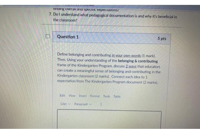 tinuing overall anu specmc expectations? 7. Do I understand what pedagogical documentation is and why its beneficial in the