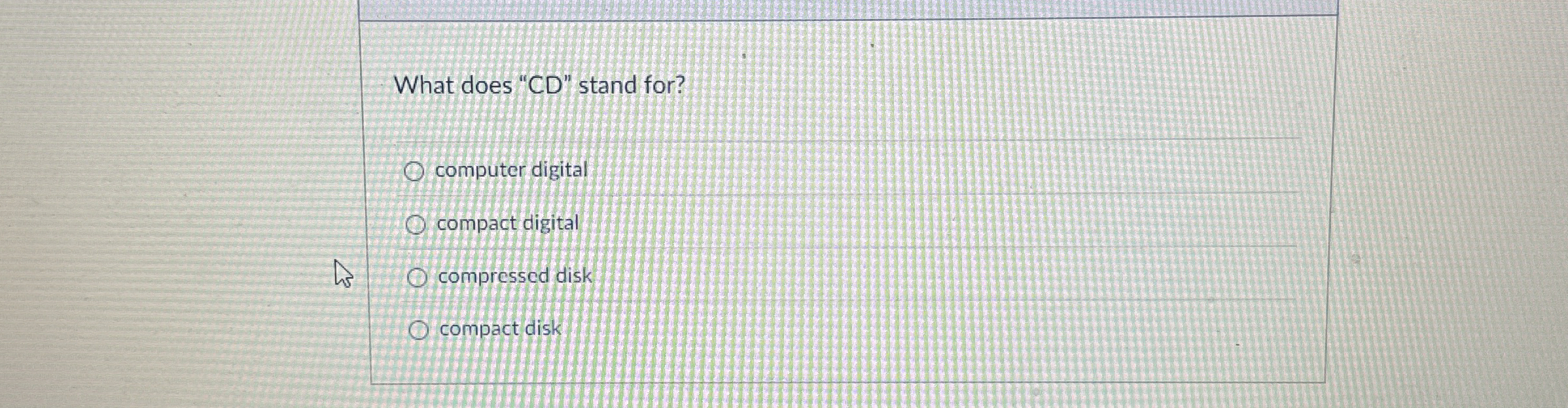 Solved What does "CD" ﻿stand