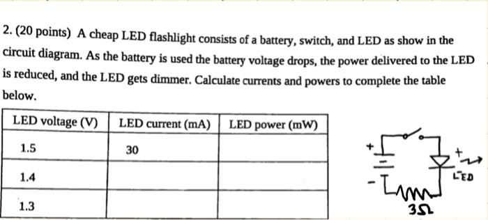 Solved 2. (20 points) A cheap LED flashlight consists of a | Chegg.com