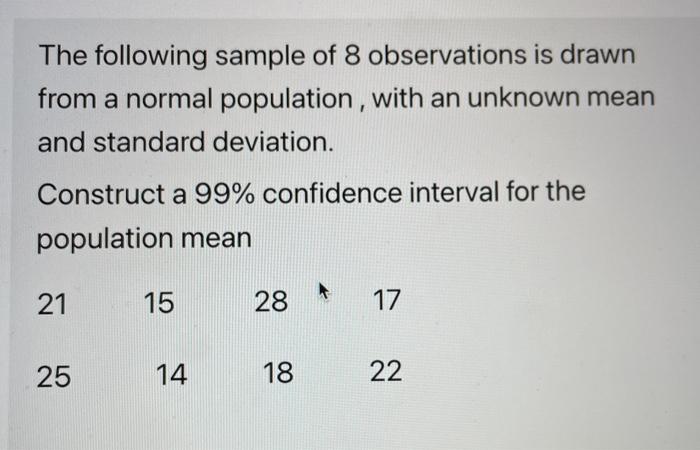 Solved The following sample of 8 observations is drawn from | Chegg.com