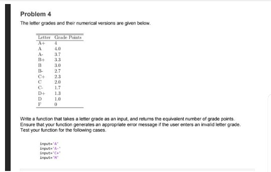Solved Problem 4 The letter grades and their numerical | Chegg.com