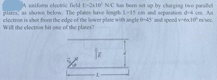 Solved A uniform electric field E=2x10' N/C has been set up | Chegg.com