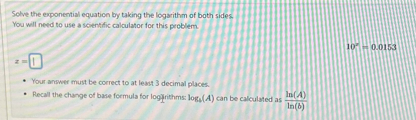 Solved Solve the exponential equation by taking the | Chegg.com
