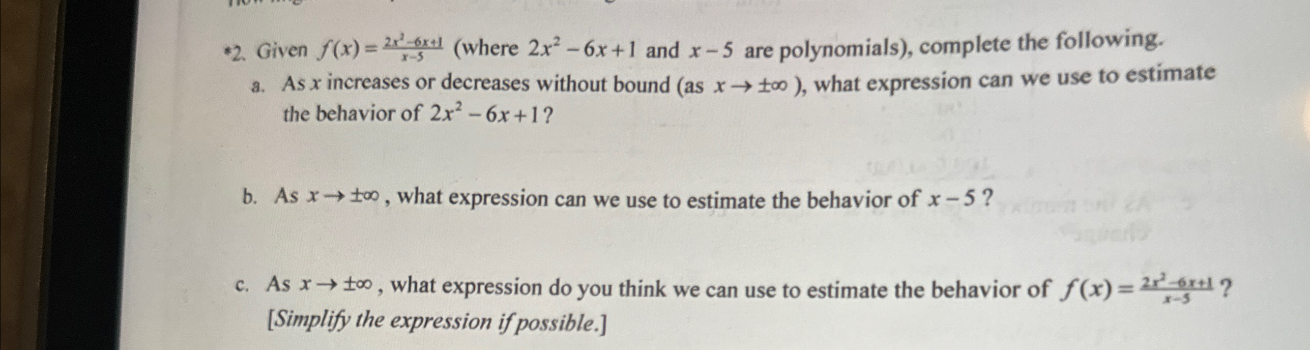 Solved Given F X 2x2 6x 1x 5 Where 2x2 6x 1 ﻿and X 5 ﻿are