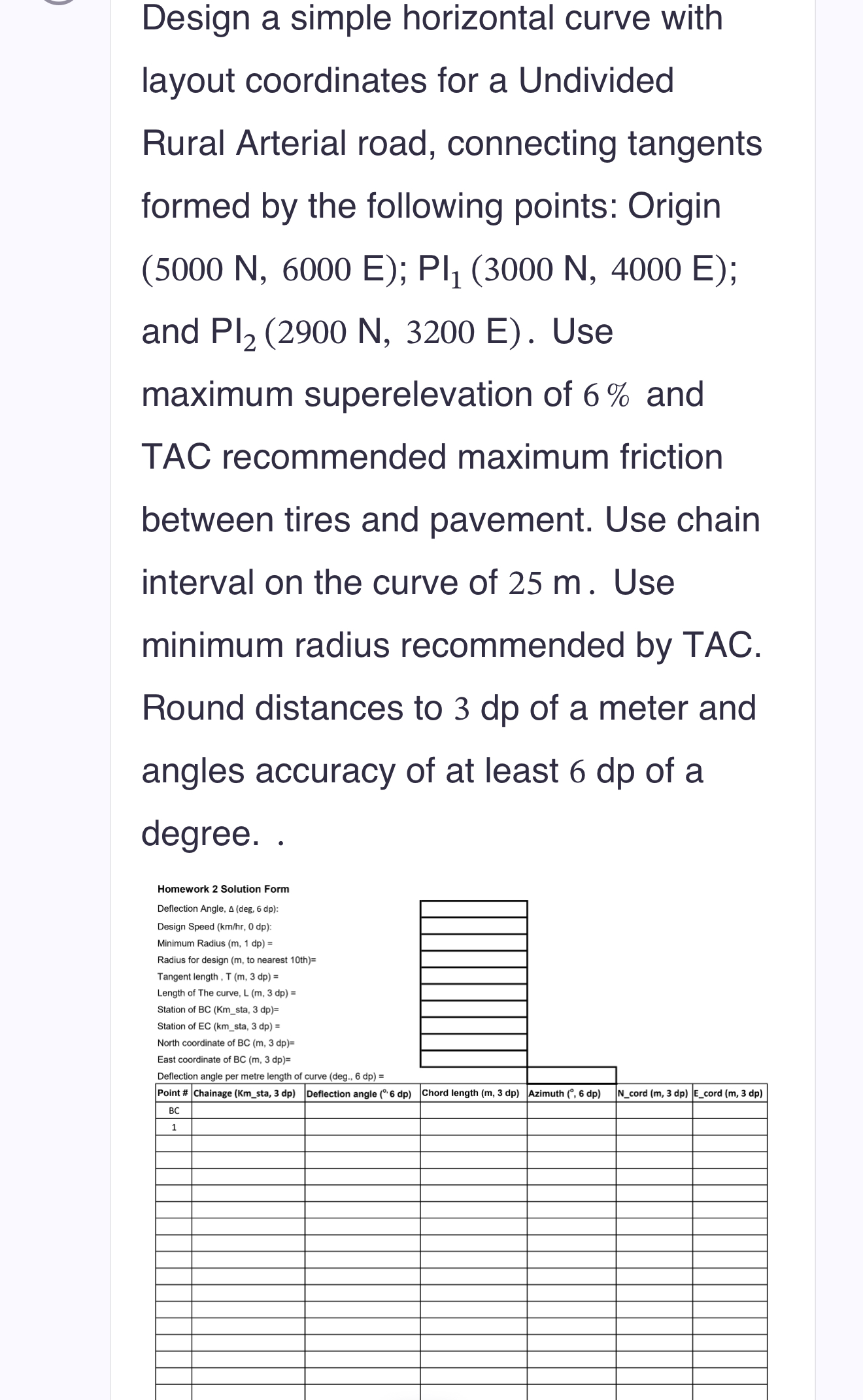 Design A Simple Horizontal Curve With Layout Chegg